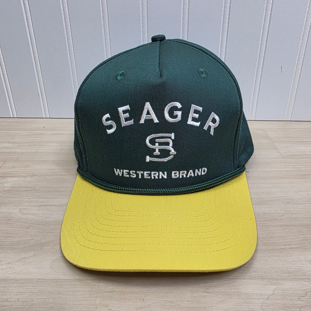 Seager Western Brand Green Yellow Gold Rope Snapback Hat Mens Cap